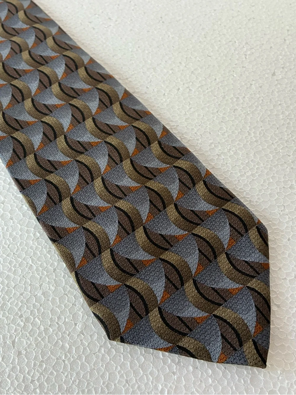 Principe Made in Italy 100% Silk Extra Long Geometric Tie Gray and Brown